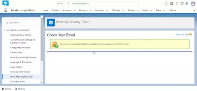 ¿Cómo obtener un token de seguridad en SalesForce Lightning? : Ejemplo de interfaz de SalesForce: verifique su mensaje de correo electrónico