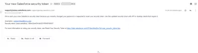 Si të gjeni shenjën e sigurisë në SalesForce Rrufeja? : Shembull i ndërfaqes Salesforce: email me shenjën e re të sigurisë
